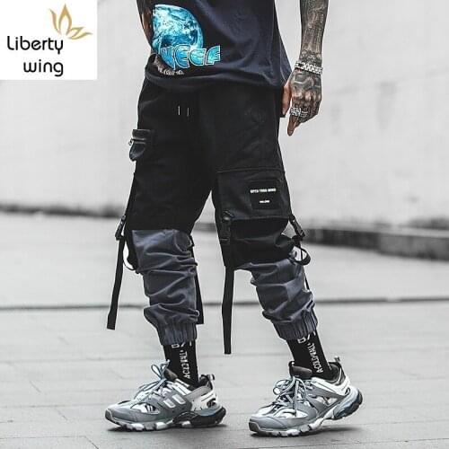 Hip Hop Mixed Colors Patchwork Jogger Streetwear Sports Mens Spring Summer Drawstring Waist Casual Loose Male Cargo Pants