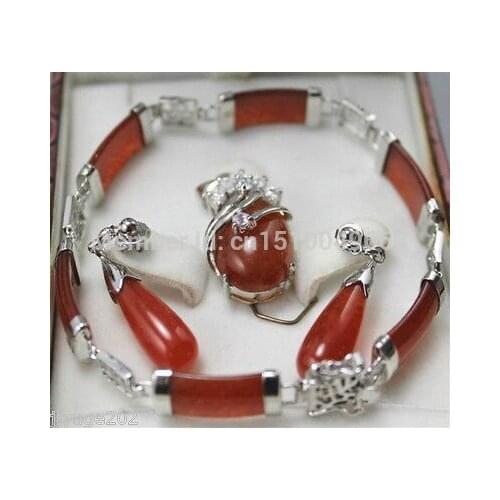 Hot sale FREE SHIP>>>>>Beautiful red jade bracelet earring ring