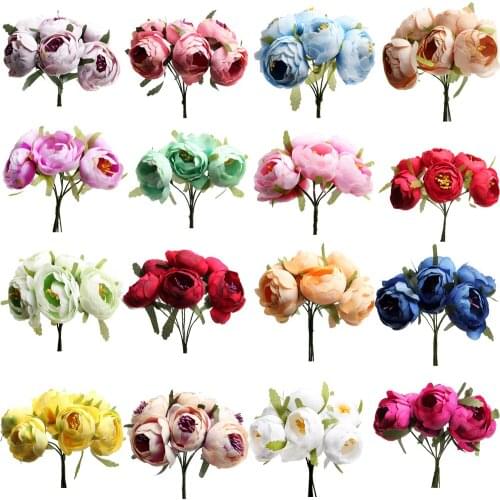 6 Heads Artificial Silk Fake Rose Flowers Simulation Fake Plant Wedding Floral Bouquet Decors