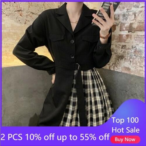 Plaid Dress For Women Loose Casual V Neck Suit Midi Dresses