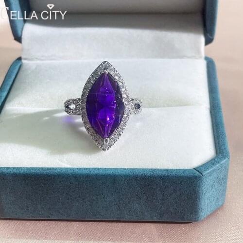 Cellacity 925 sterling silver ring for charm lady with oval shape amethyst gemstones 5A zircon wedding party wholesale gift