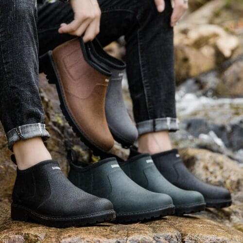 Excargo Water Shoes Men Rain Boots Slip On Waterproof Shoes for Rain Day for Men 2020 New Slip On Ankle Boots Rain Shoes