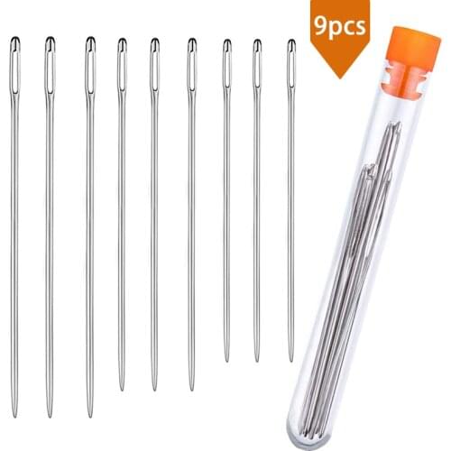 LMDZ 9pcs DIY Crafts Tools Large Eye Needles Stainless Steel Embroidery Cross Stitch Knitting Yarn Sewing Hand Crochet Hook Set