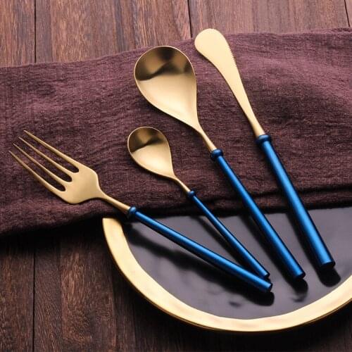 24 Pcs Gold Matte Cutlery Stainless Steel Dining Knife S poon Fork Set Luxury Dinnerware Set Korean Tableware Kitchen Set