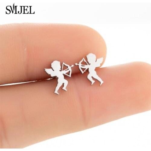 New Harajuku Cute Cupid Angel Pendant Earring Stainless Steel Punk Black Earings Jewelry for Cool Women Friendship Girl Gifts