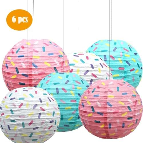 6 Pcs/set 12inch Donut Party Hanging Paper Lanterns Cute Hanging Paper Ball for Birthday Baby Shower Party Home Decoration