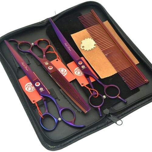 8" Professional Pet Scissors Dog Grooming Scissors Set Big Straight&Curved Dog Hair Cutting Shears Thinning Clipper Comb LZS0423