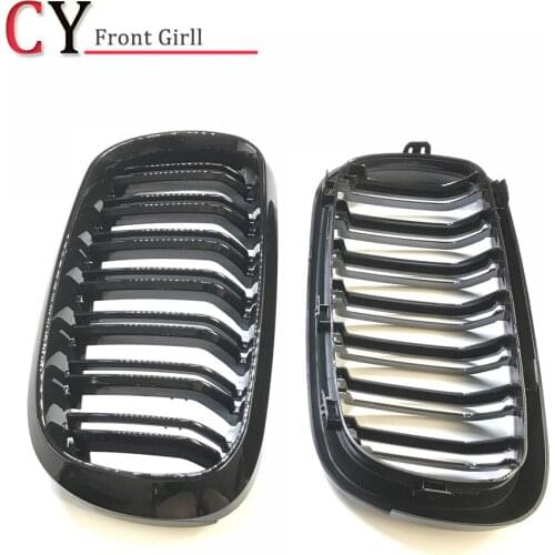 1Pair Car Glossy Black Front Bumper Double Slat Kidney Grilles For BMW F15 F16 X5 X6 F85 F86 X5M X6M 2014-2017 Grilles
