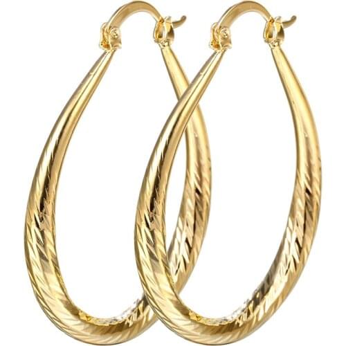 Luxury Women Gold Color Hoop Earrings Classic Lady Statement Earring Fashion Jewelry for Female Wedding Anniversary Gift