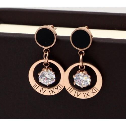 Metal Roman Numeral Size Round Titanium Steel Earrings For Women Rose Gold Earrings Korea Exaggerated Punk Earrings Jewelry KE89
