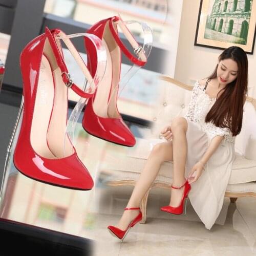 Women Pumps Sexy High Heels 16CM Shoes Ladies Lace Up Point Toe Wedding Pump Red Woman shoes Plus Size 35-44 chaussures femme