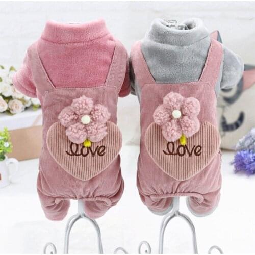 Pet Dog Jumpsuit Winter Coat Fleece Puppy Cat Clothes Flower Letter Pattern Corduroy Jacket For Small Dogs Teddy Yorkies Overall