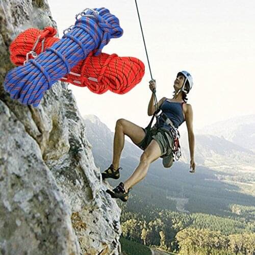 Climbing Rope High Strength Cord rock climbing Safety climbing harness hike carabiner 10mm Diameter 3KN Striped Buckle10-30m