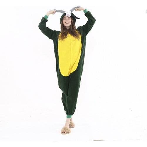 Funny Antelope Kigurumi Pajamas Green Costume Onesies For Adults Women Jumpsuit Sleepwear Men Animal Pyjamas Cosplay Halloween