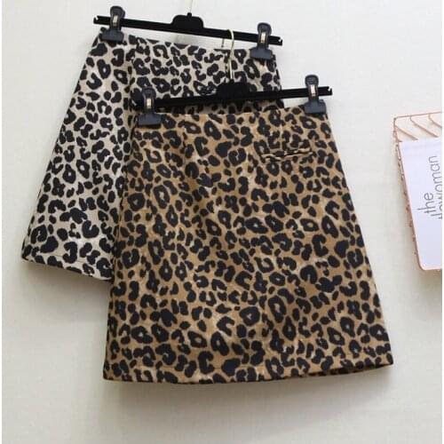 2021 Leopard Skirt Fall/Winter New Korean Anti-wardrobe Malfunction Skirt Slim-fit High Waist Pocket Style A-line Skirt