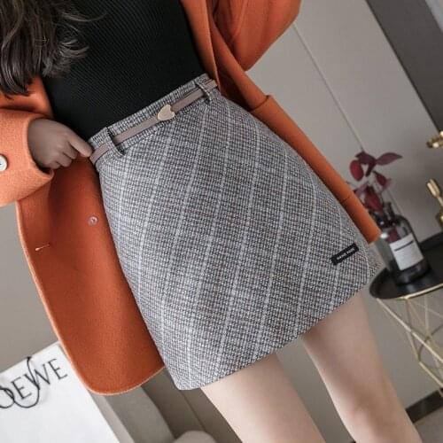 Korean style women wool skirts fashion temperament slim sexy lady elegant skirt with belt autumn winter short mini skirts
