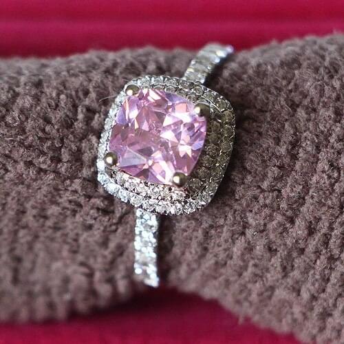 1Ct Cushion Cut Pink Solid 925 Sterling Silver Ring for Women Luxury Micropaved Diamond High Quality Jewelry