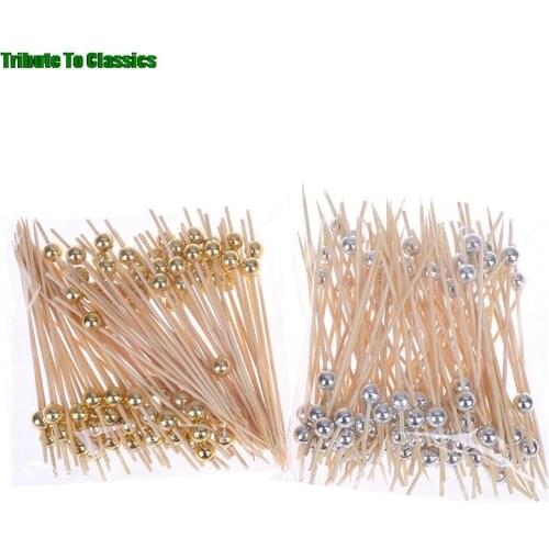 100pcs Wooden Toothpick Cocktail Food Skewer Picks 12cm Fruit Snack Fork Bamboo Sticks Pearl Party Wedding Festival Supplies