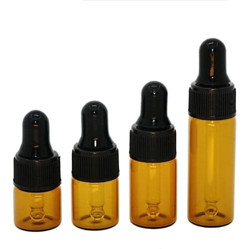 100 x Top Quality 1ml 2ml 3ml Mini Cute Amber Small Glass Dropper Bottles Jars Essential Oil Perfume tiny portable bottles Vials