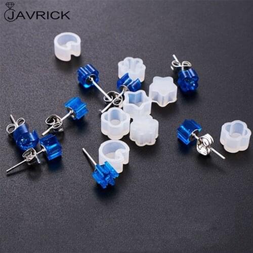 2 Pcs/Set Silicone Mold Ear Stud DIY Jewelry Making Snowflake Moon Star Flower Shape Mini Small Molds Epoxy Resin Crafts Tools