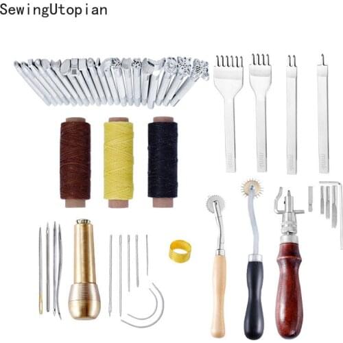 48PCS Professional Leather Craft Tools Kit Hand Sewing Stitching Punch Carving Work Saddle Groover Set Accessories DIY Sets