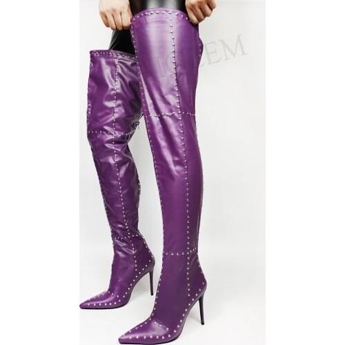 BERZIMER FASHION Women Thigh High Boots High Heels Over Knee High Boots Studded Sexy Party Shoes Woman Large Size 43 44 45 46 47