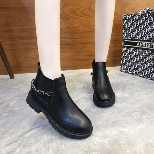 Net red same style Martin boots female thick-soled Chelsea leather short boots female iron chain increased smoke tube boots ins
