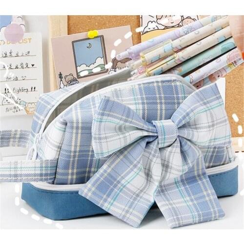 JK bow cute pencil case School stationery storage bag Portable pencil bag Student pen case Girl handbag kid canvas pen bag gifts