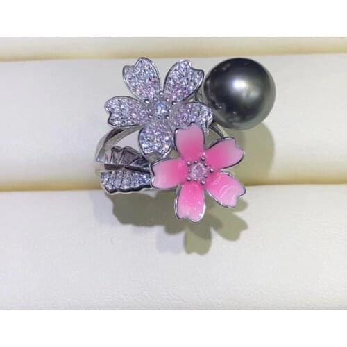 Flower 925 Sterling Silver Adjustable Free Size Ring Settings Findings Mountings Parts for Pearl Corals Jade Crystal Agate