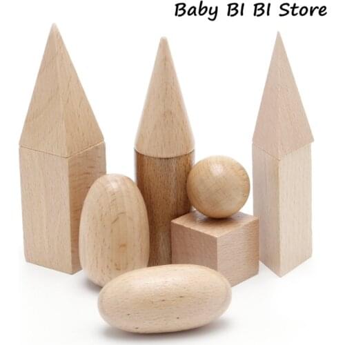 Wooden Geometric Solids 3-D Shapes Montessori Learning Resources for School Home