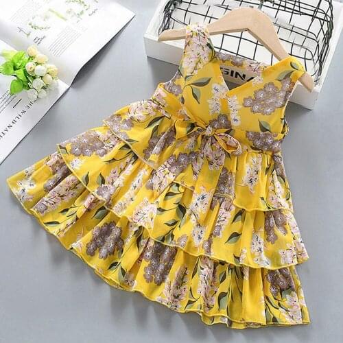 Toddler Baby Kids Girls Floral Flowers Princess V-Neck Dress Childrens Sleeveless Summer Chiffon Beach Dress 2 3 4 5 6 Years