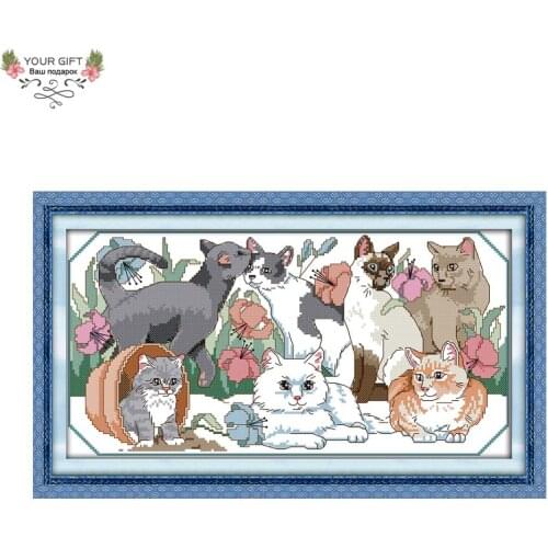 Your Gift DA044 14CT 11CT Counted and Stamped Home Decor The Cat Party Needlework Needlepoint Embroidery DIY Cross Stitch kits