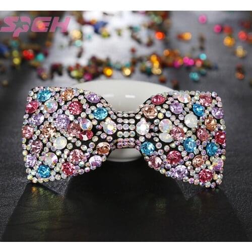 Crystal hair clip leather full diamond headdress bow spring clip hair accessory diamond hair clip crystal high-end headdress