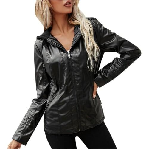 Motorcycle Pu Leather Jacket Women Autumn Slimcasual Short Zipper Leather Outwear Biker Basic Streetwear Motorcycle Jacket Coat