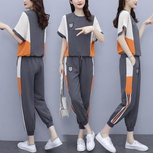 Summer Fashion Leisure Two Piece Sui Patchwork Top&pants Set Ensemble Femme Survetement Year-old Female Costume Tracksuit Women
