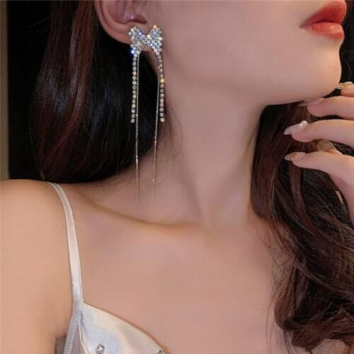 Fashion Small Bow Bowknot Pendants Earrings Women Rhinestone Office career Geometry Shining Earrings korean Jewellery Charm