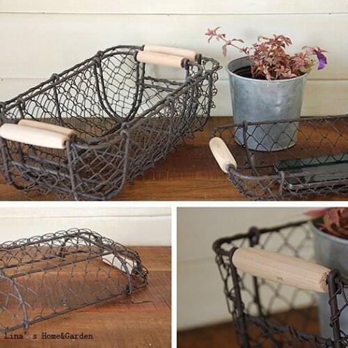 Set 3 Multiple Uses Retro Industrial Vintage Decorative Wire Basket