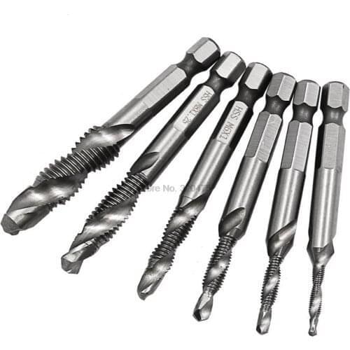 DHL 100set Hand Tap Drill 6pcs/set Hex Shank HSS Screw Spiral Point Thread Metric Plug Drill Bits M3 M4 M5 M6 M8 M10 Hand Tools