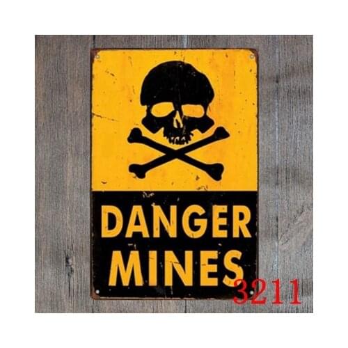 DANGER MINES Tin signs vintage metal plate painting classical iron picture wall decoration for home gym cafe bar shop