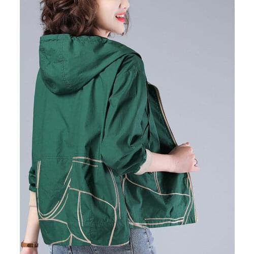 Autumn NewWomens Plus Size Short Coats Green Wild Thin Hooded Windbreaker Jacket Mothers Clothing Female Tops Overcoat e177