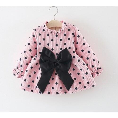 0-4T Toddler Kid Baby Girl Clothes Long Sleeve Fall Bowknot Polka dot Cute Dress Elegant Sweet Princess Lovely Dresses