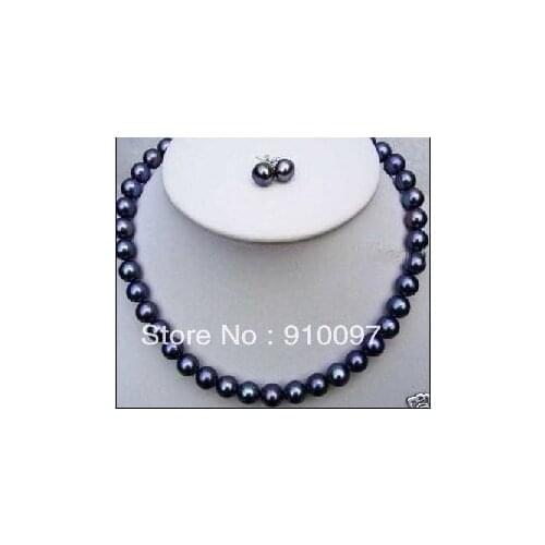 Free shipping >>>Beautiful!8-9mm Black Akoya Pearl Necklace Earrings
