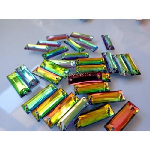 Rectangle 7*21mm multi-color sew on Acryl crystal loose beads Rhinestones hand sewing stones flatback strass Diamond 100pcs/bag