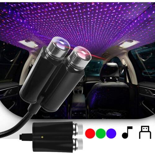 Romantic Dual Color Sound Activated LED Starry Sky Night Light 5V USB Galaxy Lamp for Car Roof Atmosphere Ambient Projector