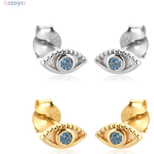 LOZOYA 925 Sterling Silver 2021 Stud Earring Blue Zircon CZ Piericng Fashion Punk Jewels Fine Jewelry Clips Rock Tiny Jewels