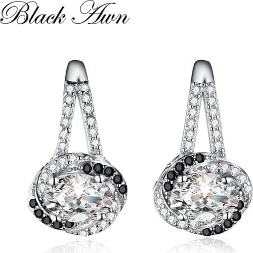 3.1g Classic Genuine 925 Sterling Silver Fine Jewelry Eyes Black&White Stone Engagement Stud Earrings for Women T110