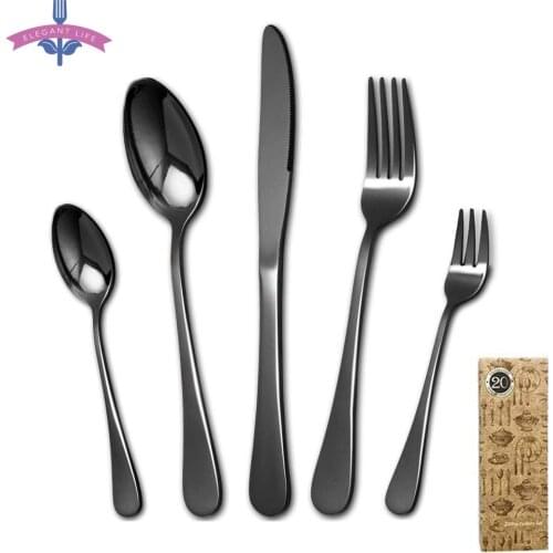20PCS Cutlery Set Dinnerware Set Knife Forks Spoons Dessert Fruit Set Kitchen Black Gold Stainless Steel Suitable for Dishwasher