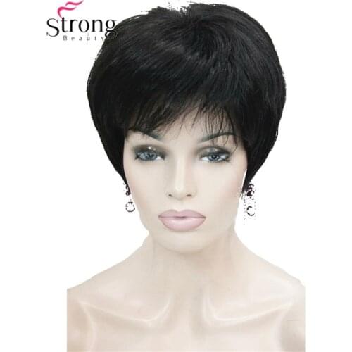 StrongBeauty Short Layered Fluffy Black Wig Full Synthetic Wig for Women