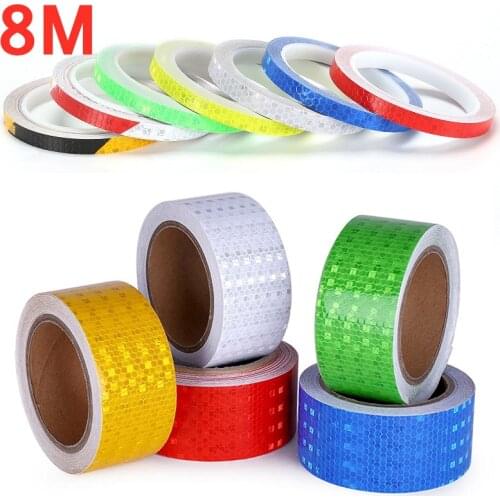 8MX1/5CM Reflective Sticker Warning Safety Tape for Car Motorcycle Bike Body Rim Wheel Exterior Decor Strip Styling Accessories