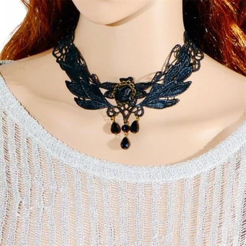 Tassels Decoration Boho Vintage Fashion Jewelry Gift Black Drop Pendant Retro Gothic Lace Collar Choker Necklace For Women